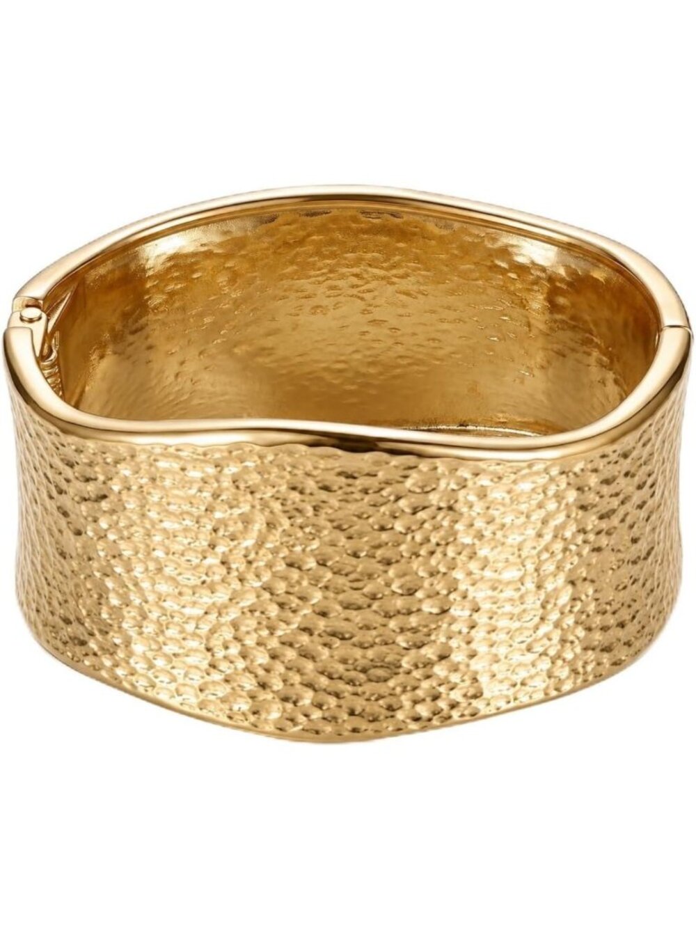 Chunky Gold Wide Cuff Bracelet, Hammered Hinged Bangle, Vintage Boho Jewelry